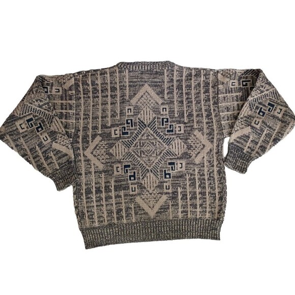 P.J. Henry Sweater Men's Size Large Black Brown Vintage 90's Leather Inserts - Picture 2 of 9